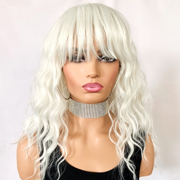 “Put On & Go” White Premium Fiber Wig with Bangs for Daily Wear or Events 🤍 - Picture 1 of 9